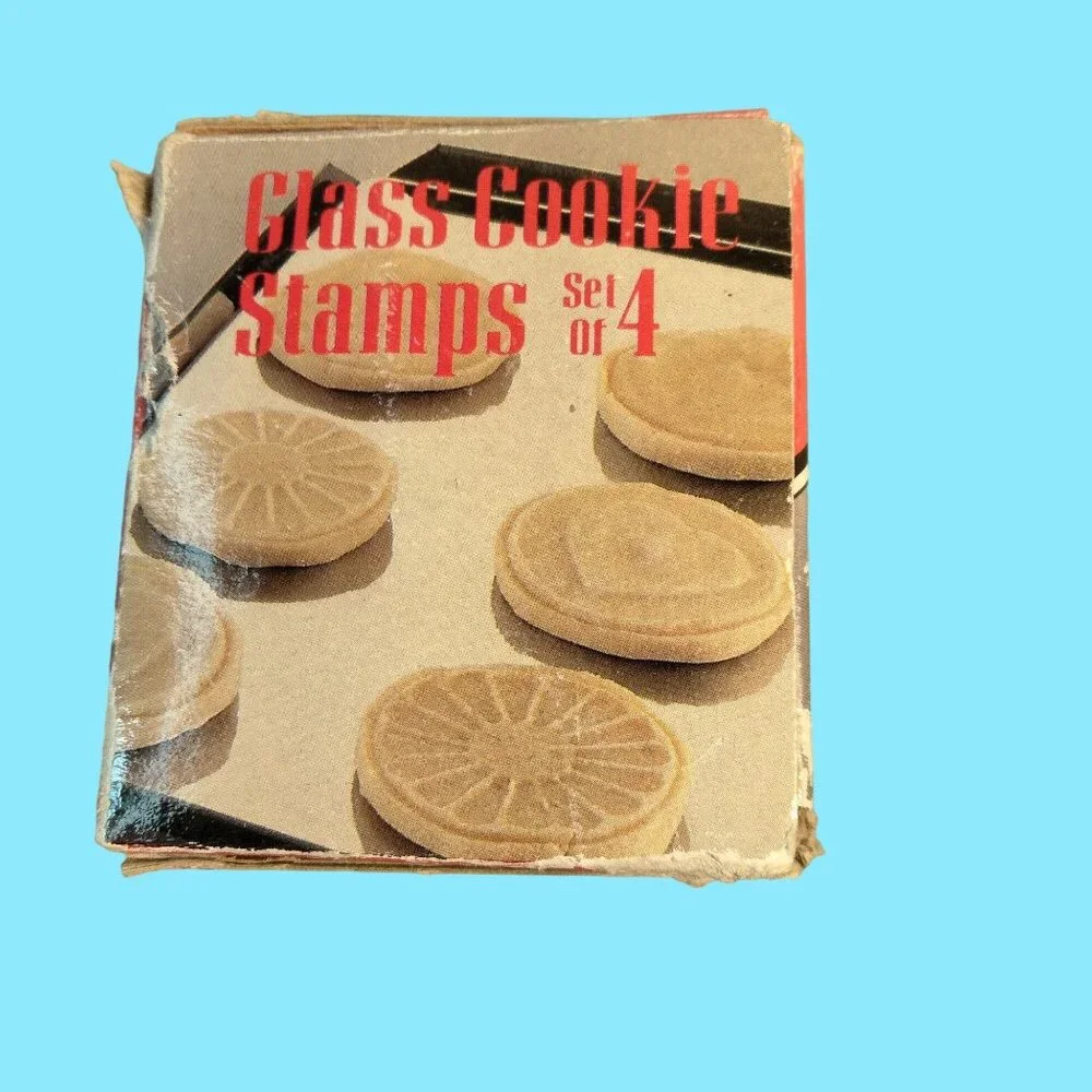 Norpro Glass Cookie Stamps 4 Classic Designs Heart Circle Daisy Flower